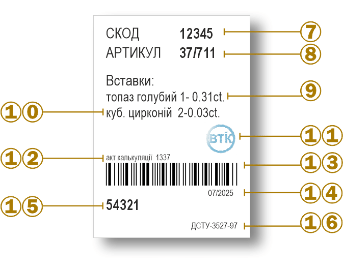 Приклад бирки ювелірного виробу JLavka.com