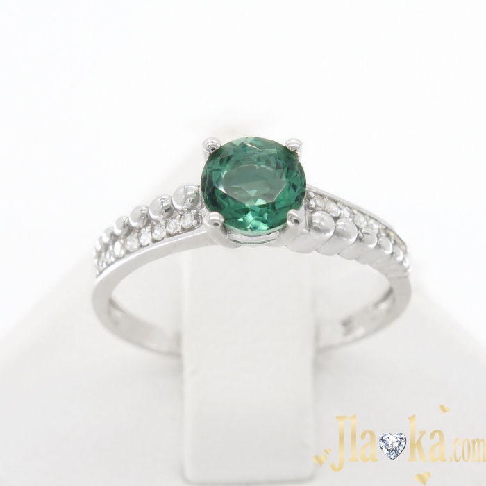 Серебряное кольцо с зеленым кварцем и фиатитами Жанна
