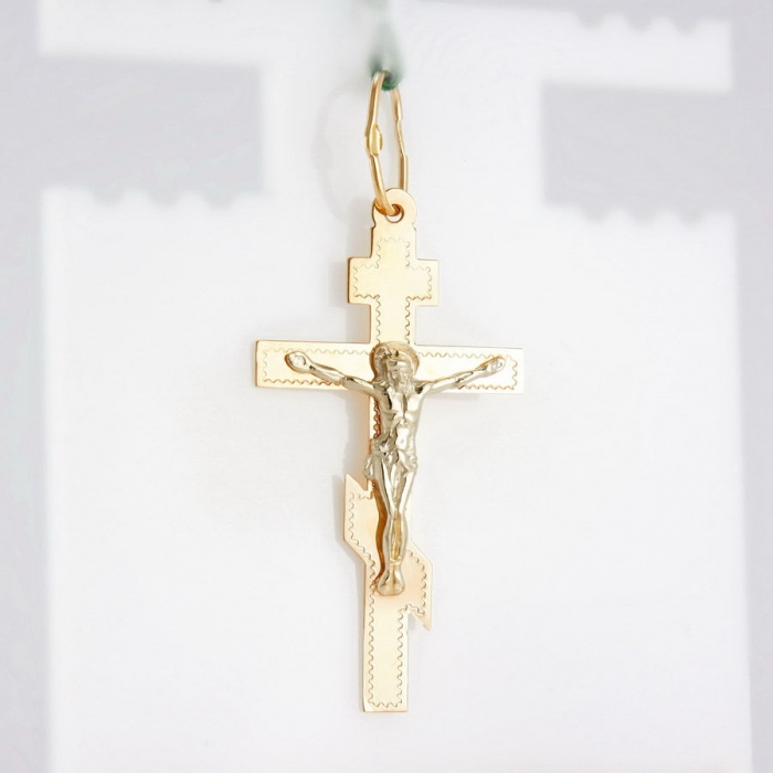 Золотой православный крестик с белым распятием