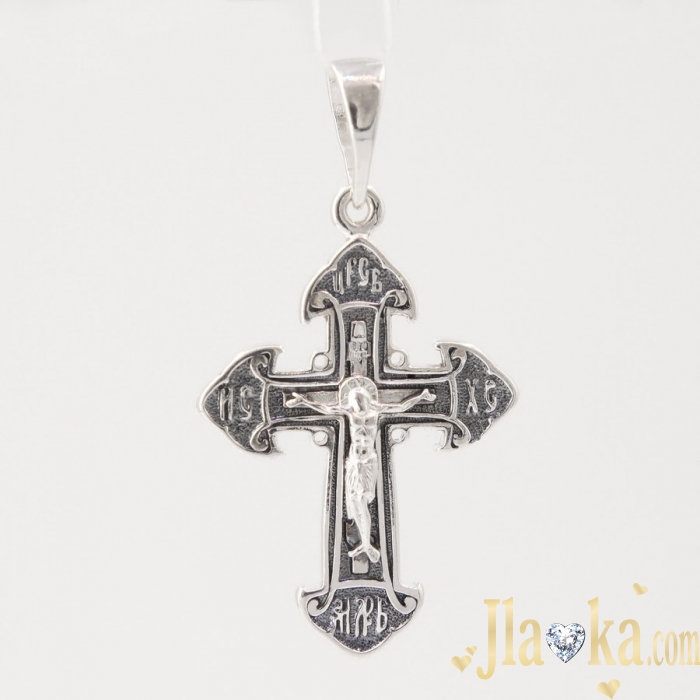Срібний православний хрест із чорнінням і розп'яттям Спаситель
