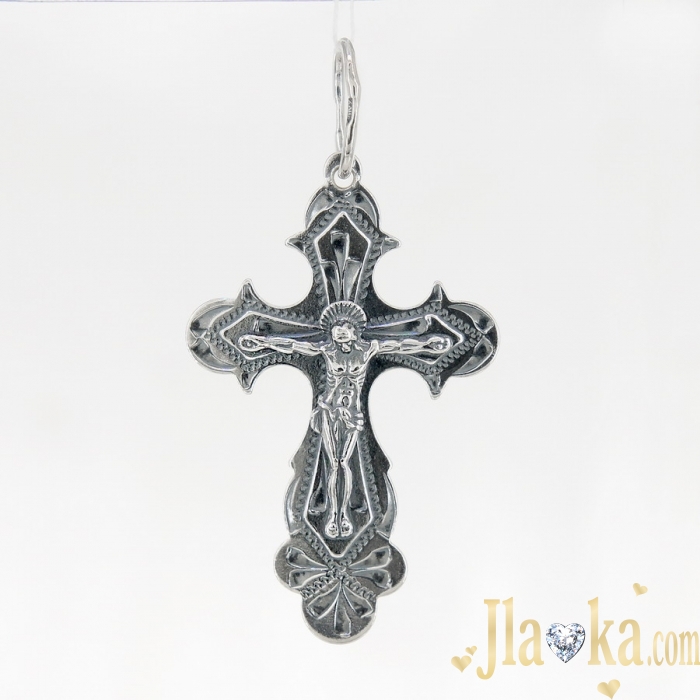 Серебряный православный крест с черненим и распятием Спасение