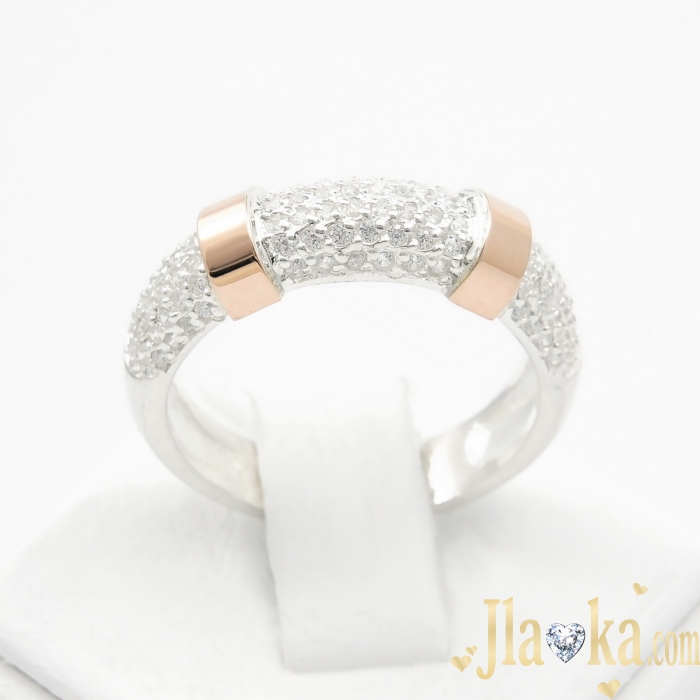 Серебряное кольцо с золотой вставкой и фианитами Мишель