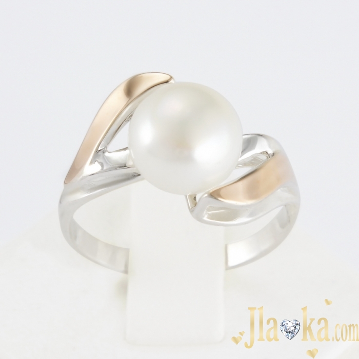 Серебряное кольцо с золотой вставкой и жемчугом Лукия
