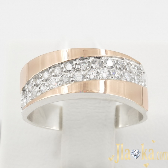 Серебряное кольцо с золотой вставкой и фианитами Изабелла