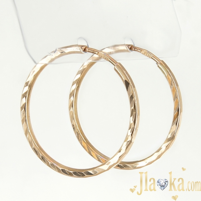 Золотые серьги-кольца из красного золота с алмазной гранью Кинди