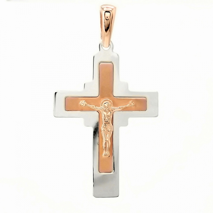 Золотий православний хрестик із білим розп'яттям
