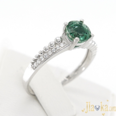Серебряное кольцо с зеленым кварцем и фиатитами Жанна