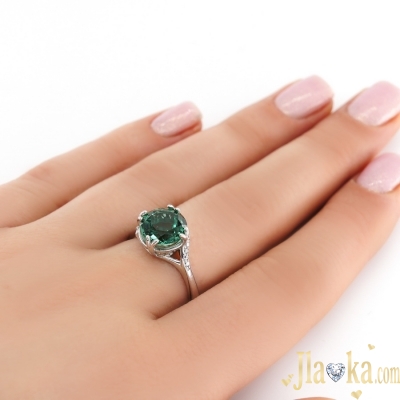 Серебряное кольцо с зеленым кварцем и фиатитами Евгения
