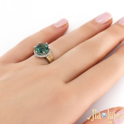Серебряное кольцо с золотыми накладками,зеленым кварцем и фиатитами Эльвина