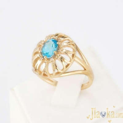 Золотое кольцо с голубым топазом и бриллиантами Ронда