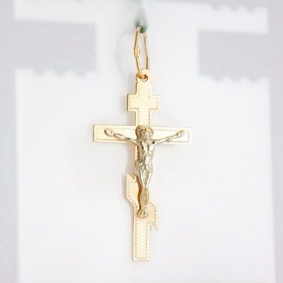 Золотой православный крестик с белым распятием