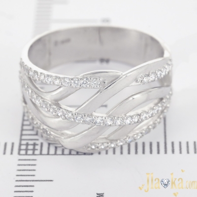 Серебряное широкое кольцо с фианитами Завия