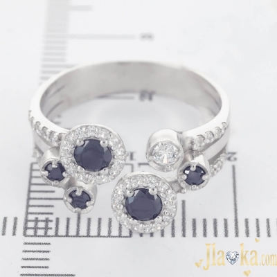 Серебряное безразмерное кольцо с черными фианитами Реджина
