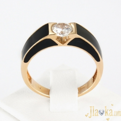 Золотой перстень с эмаллю и фианитом Ленар