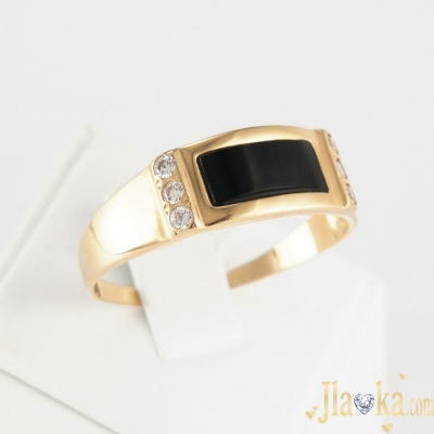 Золотой перстень с ониксом и фианитами Леон