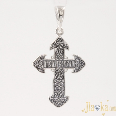 Серебряный православный крест с черненим и распятием Спаситель