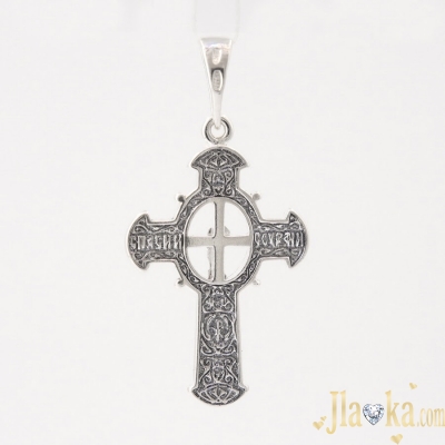 Серебряный православный крест с черненим и распятием Божий Свет