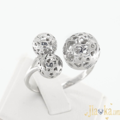 Серебряное кольцо с тремя шариками Ажурные сердца