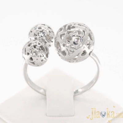 Серебряное кольцо с тремя шариками Ажурные сердца