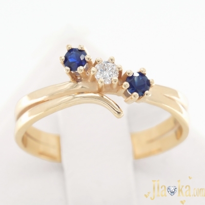 Золотое кольцо из красного золота с сапфирами и бриллиантом Мередит