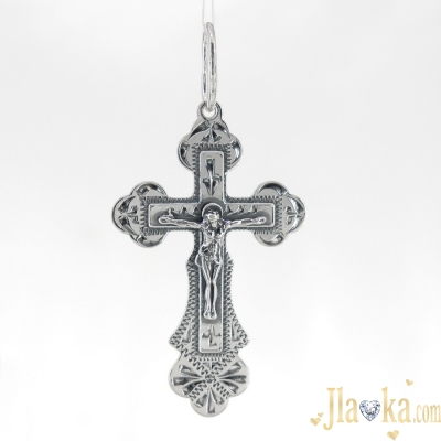 Серебряный православный крест с черненим и распятием Защита