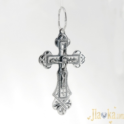 Серебряный православный крест с черненим и распятием Защита