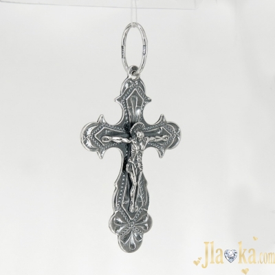 Серебряный православный крест с черненим и распятием Спасение