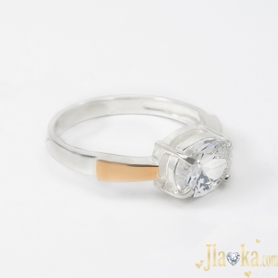 Серебряное кольцо с золотой вставкой и фианитом Марианна