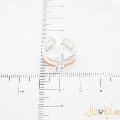 Серебряное двойное кольцо с золотой вставкой и фианитом Венона