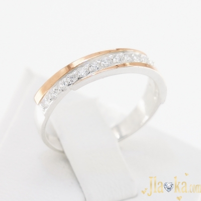Серебряное кольцо с золотой вставкой и фианитами Дорис