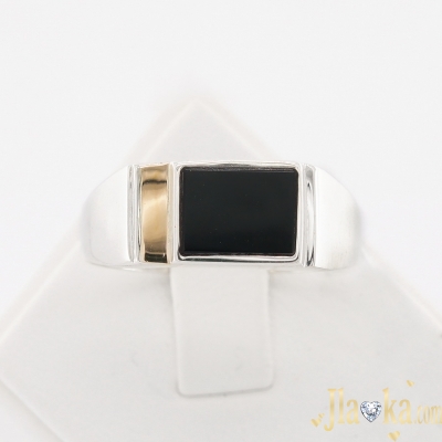 Серебряный перстень с золотой вставкой и имитацией оникса Жан
