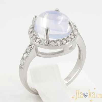 Серебряное родированное кольцо с лунным камнем и фианитами Луана