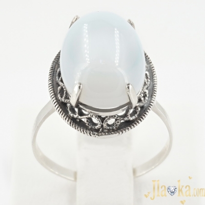 Серебряное кольцо с лунным камнем и чернением Луанне