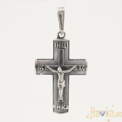 Серебряный православный крест с черненим и распятием Вера