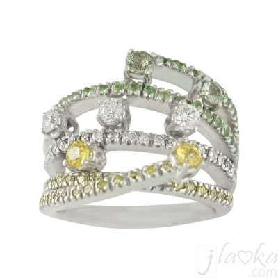 Эксклюзивное золотое кольцо с зелеными, желтыми сапфирами и бриллиантами