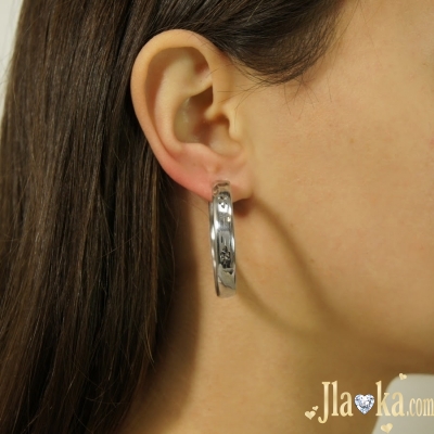 Серебряные широкие серьги-кольца с алмазной гранью Джени