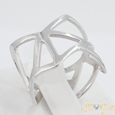 Серебряное стильное родированное кольцо Геомтрия