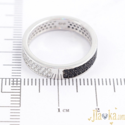 Серебряное двухстороннее кольцо с черными и белыми фианитами Ерлин