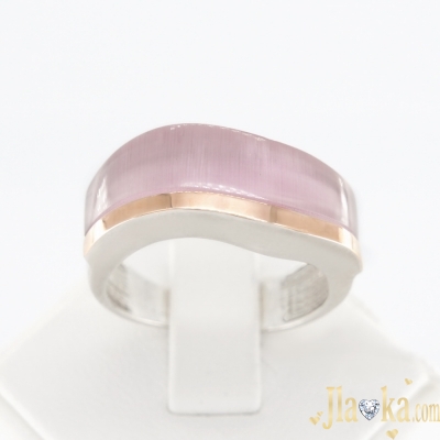 Серебряное кольцо с золотой накладкой и розовым улекситом Элиана