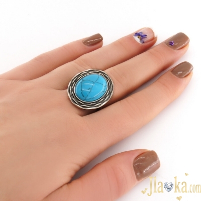 Серебряное кольцо с чернением и имитацией бирюзы Руфина