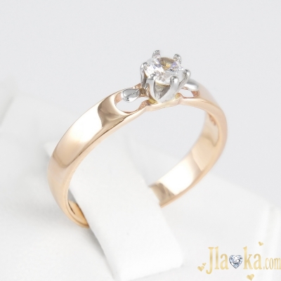 Золотое двухцветное  кольцо с фианитом Хлоя