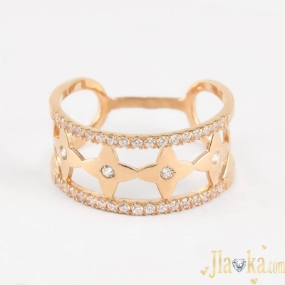 Золотое широкое кольцо из красного золота с фианитами Звездная дорожка