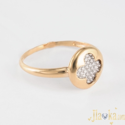Золотое кольцо из красного золота с фианитами Четырехлистник