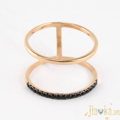 Золотое двойное кольцо из красного золота с черными фианитами Бэрри