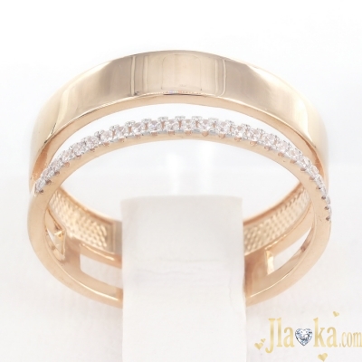 Золотое двойное кольцо с фианитами Адамина
